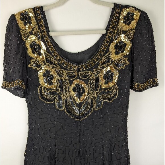 Vintage Stenay Black Silk Beaded Sequin Cocktail Dress – Women's Petite 6 (P6) - Picture 9 of 14